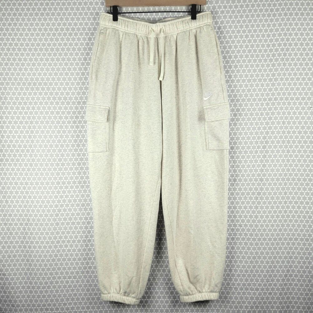 Nike Pants Womens M White / Beige Fleece Cargo Joggers Sweatpants DQ5196-141